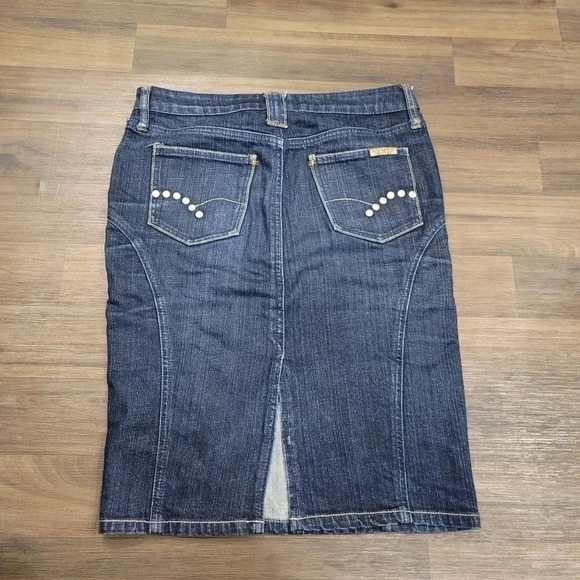 Hint Jeans Dark Blue Denim 5-pocket Studded Jean Knee Length Skirt 0 - Picture 4 of 9